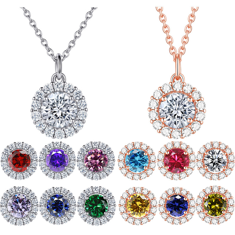 925 Sterling Silver Zodiac Birthstone Necklace - Rose Gold Plated Geometric Pendant