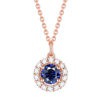 925 Sterling Silver Zodiac Birthstone Necklace - Rose Gold Plated Geometric Pendant