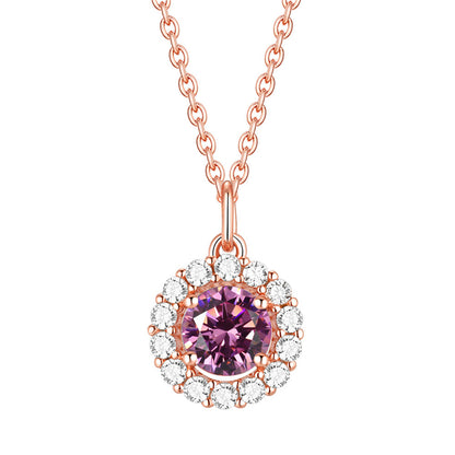 925 Sterling Silver Zodiac Birthstone Necklace - Rose Gold Plated Geometric Pendant