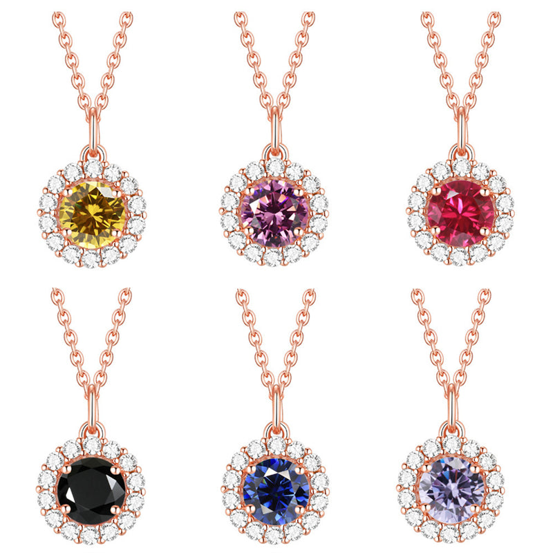 925 Sterling Silver Zodiac Birthstone Necklace - Rose Gold Plated Geometric Pendant