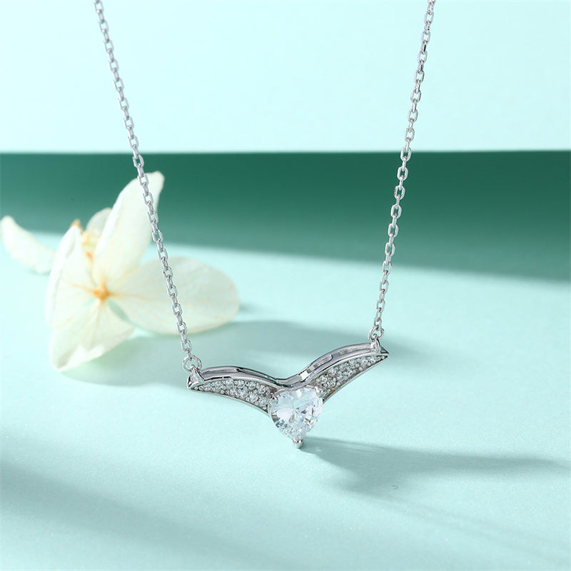925 Sterling Silver Zodiac Heart Pendant Necklace - Elegant V-Collarbone Chain