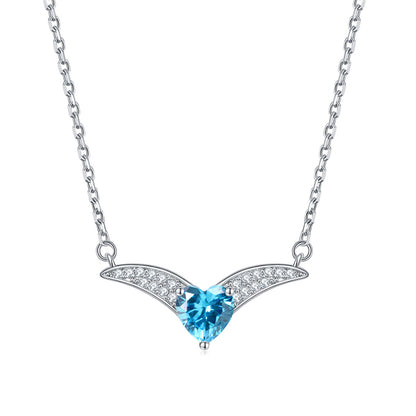 925 Sterling Silver Zodiac Heart Pendant Necklace - Elegant V-Collarbone Chain