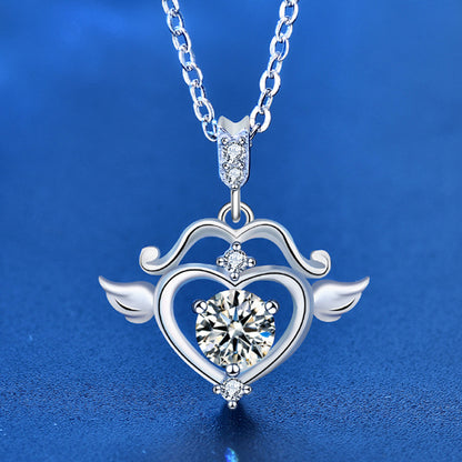 925 Sterling Silver Zodiac Pendant Necklace with 0.5ct Moissanite Cross Chain Cupid Arrow Design Business Casual Jewelry