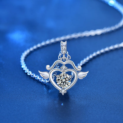 925 Sterling Silver Zodiac Pendant Necklace with 0.5ct Moissanite Cross Chain Cupid Arrow Design Business Casual Jewelry