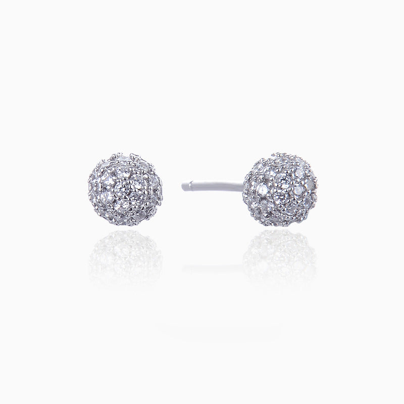 925 Sterling Silver 'Fu' Character Stud Earrings with CZ - Chinese Style Blessing Earrings for Women