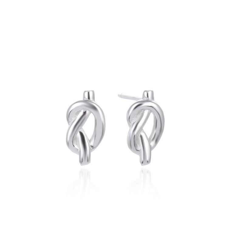 925 Sterling Silver 'Ruyi Lock' Stud Earrings - White Gold Plated Chinese Style Earrings for Women