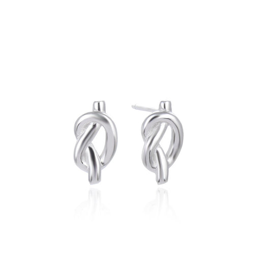 925 Sterling Silver 'Ruyi Lock' Stud Earrings - White Gold Plated Chinese Style Earrings for Women