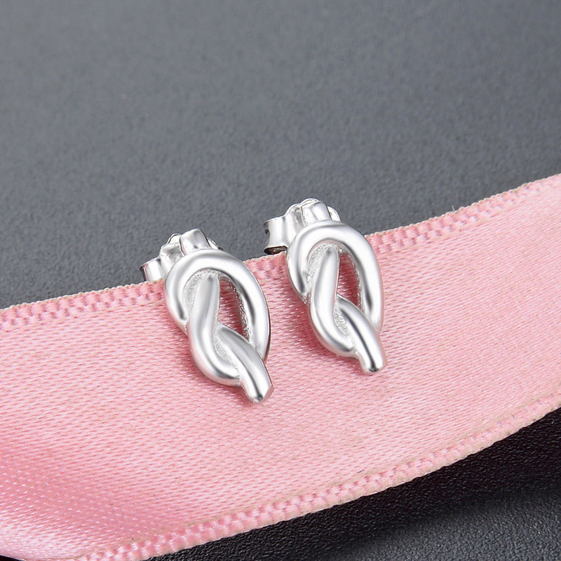 925 Sterling Silver 'Ruyi Lock' Stud Earrings - White Gold Plated Chinese Style Earrings for Women