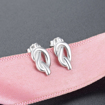 925 Sterling Silver 'Ruyi Lock' Stud Earrings - White Gold Plated Chinese Style Earrings for Women