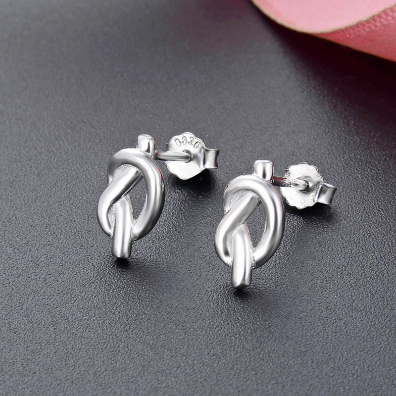 925 Sterling Silver 'Ruyi Lock' Stud Earrings - White Gold Plated Chinese Style Earrings for Women