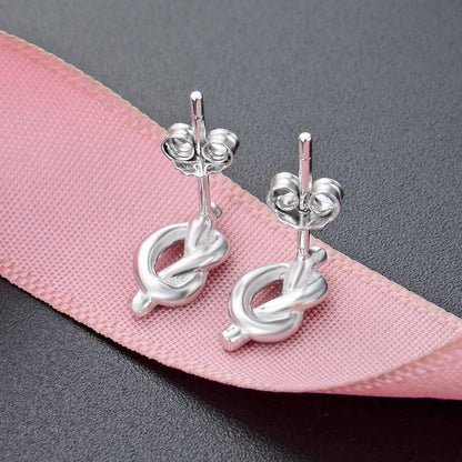 925 Sterling Silver 'Ruyi Lock' Stud Earrings - White Gold Plated Chinese Style Earrings for Women