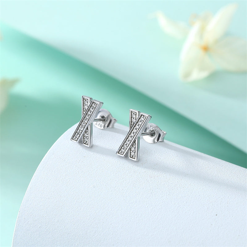 925 Sterling Silver 'X' Letter Stud Earrings – Minimalist Zircon Initial Jewelry