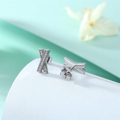 925 Sterling Silver 'X' Letter Stud Earrings – Minimalist Zircon Initial Jewelry