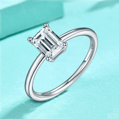 925 Silver Heart Shaped Ring with Teardrop/Heart/Triangle/Rectangle Zircon Stones Rhodium Plated Edgy Feminine Jewelry US Size 6-8