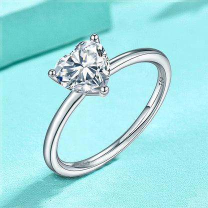 925 Silver Heart Shaped Ring with Teardrop/Heart/Triangle/Rectangle Zircon Stones Rhodium Plated Edgy Feminine Jewelry US Size 6-8