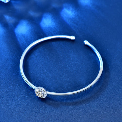 925 Silver Minimalist Bracelet with 0.5ct or 1ct Moissanite Geometric Jewelry White Gold Plated