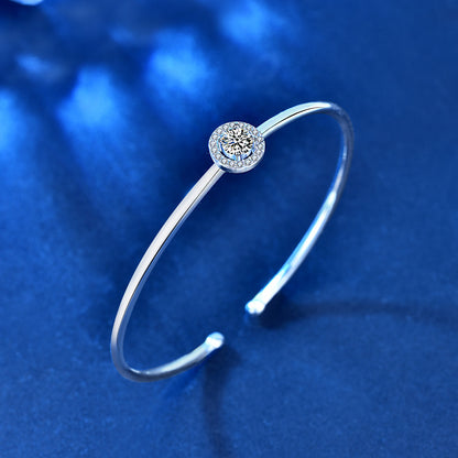 925 Silver Minimalist Bracelet with 0.5ct or 1ct Moissanite Geometric Jewelry White Gold Plated
