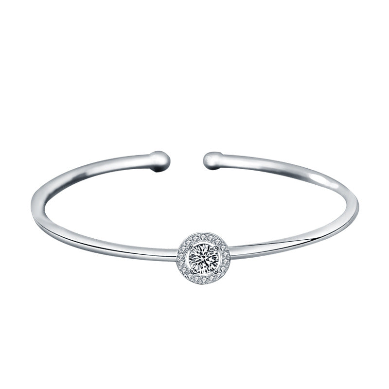 925 Silver Minimalist Bracelet with 0.5ct or 1ct Moissanite Geometric Jewelry White Gold Plated