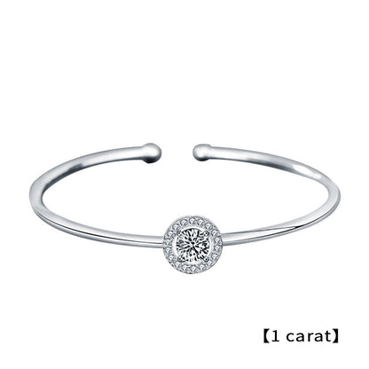 925 Silver Minimalist Bracelet with 0.5ct or 1ct Moissanite Geometric Jewelry White Gold Plated