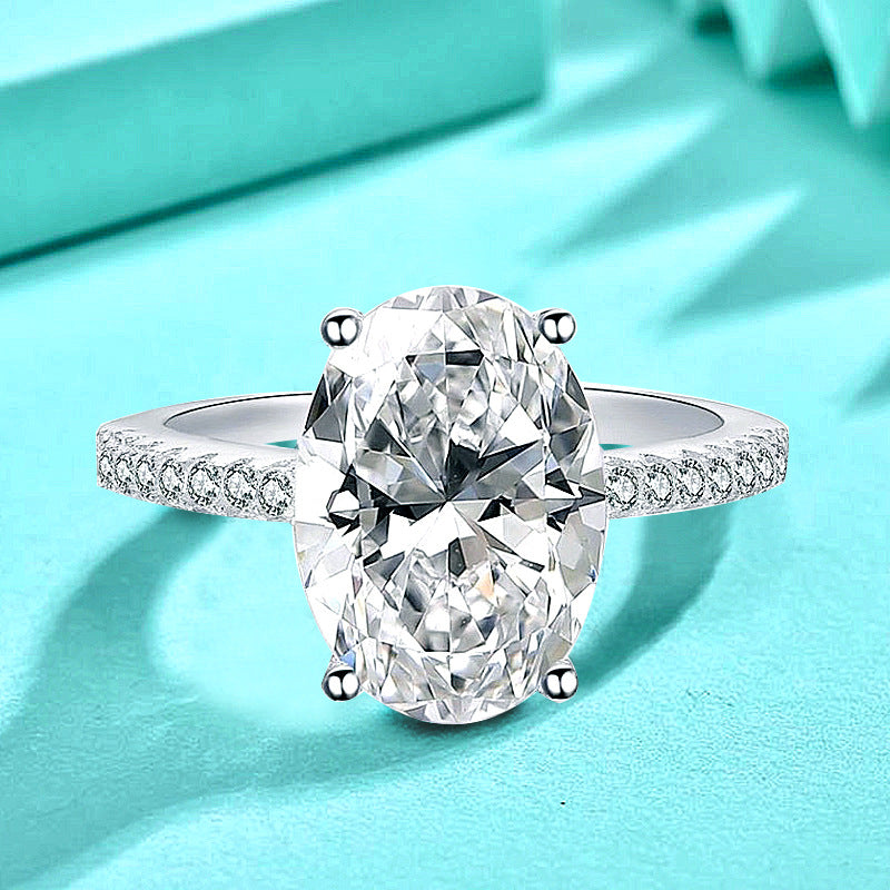 925 Silver Oval Geometric Zircon Ring Rhodium Plated Women's Fashion Jewelry US Size 6-9