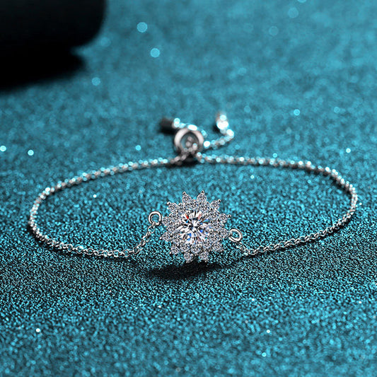 New Chinese Style Floral Bracelet Options: 0.5ct Moissanite or 5mm Zircon Center Stone, Cherry Orange Design, 5-Layer Rhodium Sterling Silver