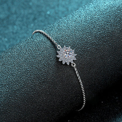 New Chinese Style Floral Bracelet Options: 0.5ct Moissanite or 5mm Zircon Center Stone, Cherry Orange Design, 5-Layer Rhodium Sterling Silver