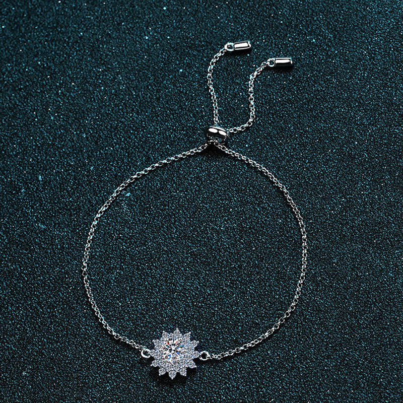 New Chinese Style Floral Bracelet Options: 0.5ct Moissanite or 5mm Zircon Center Stone, Cherry Orange Design, 5-Layer Rhodium Sterling Silver