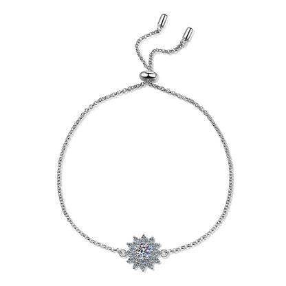 New Chinese Style Floral Bracelet Options: 0.5ct Moissanite or 5mm Zircon Center Stone, Cherry Orange Design, 5-Layer Rhodium Sterling Silver