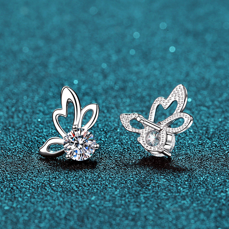 925 Sterling Silver 4-Prong Butterfly Moissanite Stud Earrings - 0.6CT/1CT with Zircon Accents