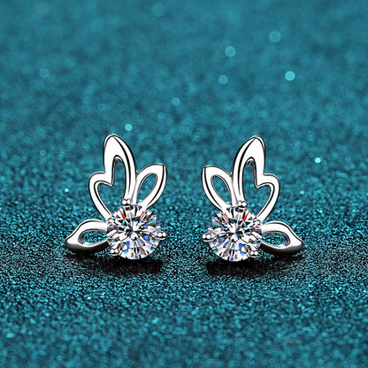 925 Sterling Silver 4-Prong Butterfly Moissanite Stud Earrings - 0.6CT/1CT with Zircon Accents