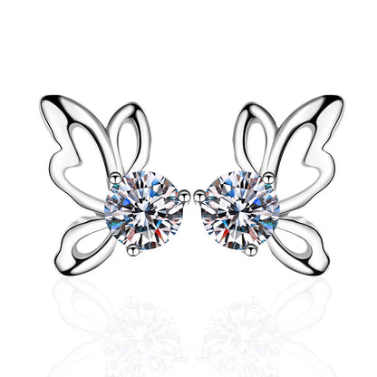 925 Sterling Silver 4-Prong Butterfly Moissanite Stud Earrings - 0.6CT/1CT with Zircon Accents