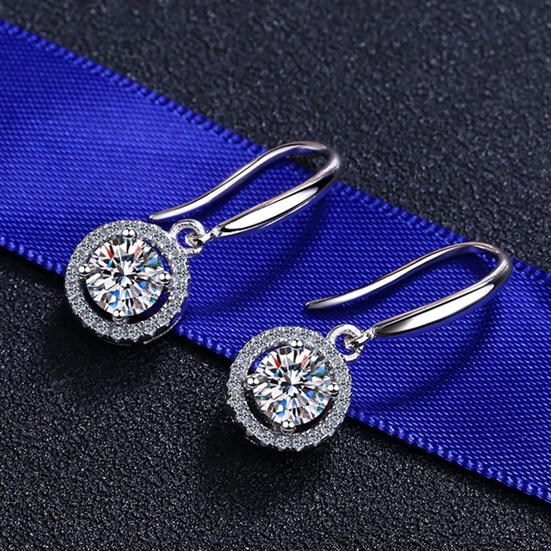 925 Sterling Silver 4-Prong Round Moissanite Drop Earrings - 0.6CT/1CT/2CT Options