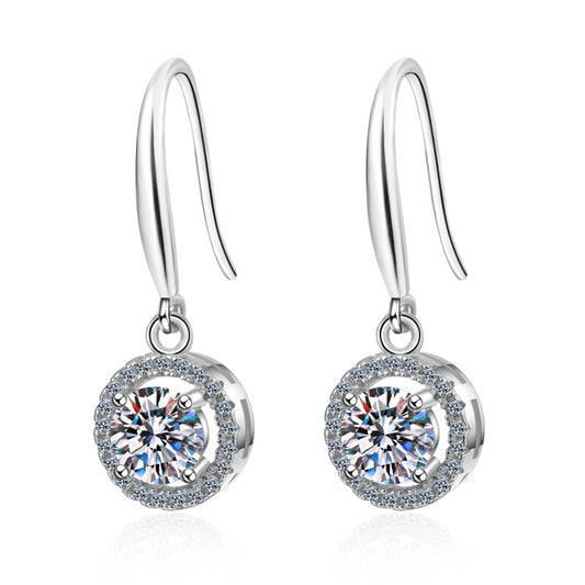 925 Sterling Silver 4-Prong Round Moissanite Drop Earrings - 0.6CT/1CT/2CT Options