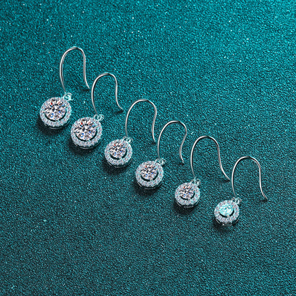 925 Sterling Silver 4-Prong Round Moissanite Drop Earrings - 0.6CT/1CT/2CT Options