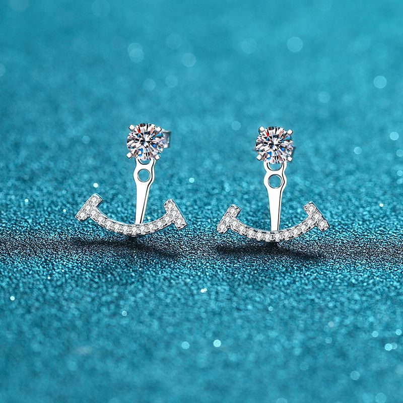 925 Sterling Silver 4-Prong Smile Earrings with 1.19ct Moissanite – Convertible Stud/Dangle Design
