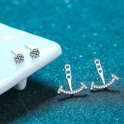 925 Sterling Silver 4-Prong Smile Earrings with 1.19ct Moissanite – Convertible Stud/Dangle Design