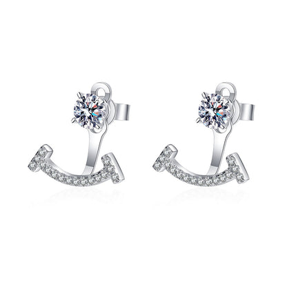 925 Sterling Silver 4-Prong Smile Earrings with 1.19ct Moissanite – Convertible Stud/Dangle Design