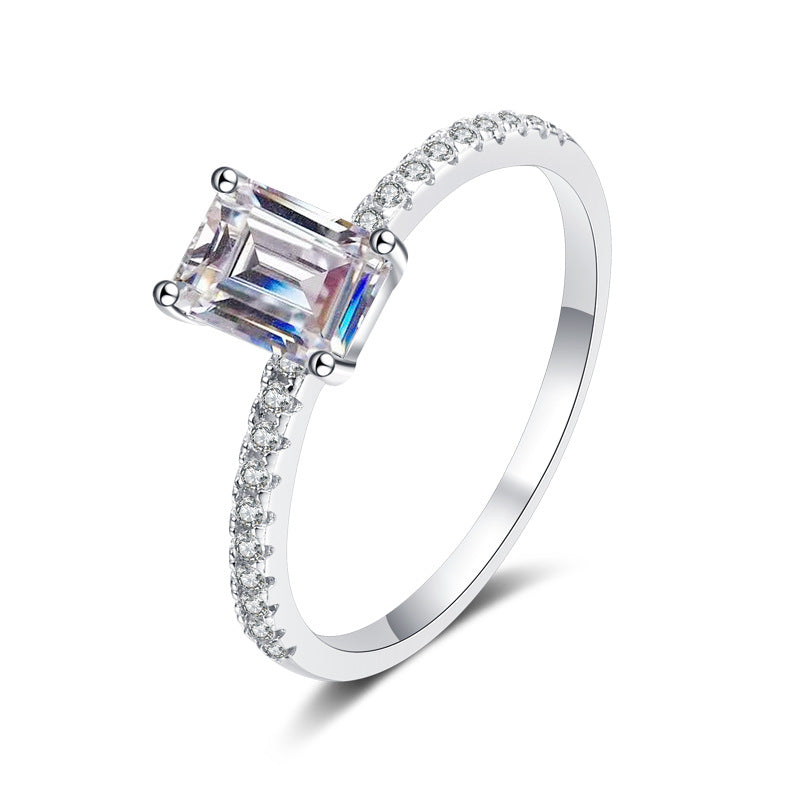925 Sterling Silver 4-Prong Solitaire Ring | 1-2ct Emerald & Radiant Cut Moissanite