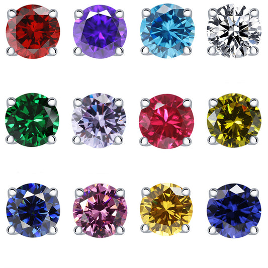 925 Sterling Silver 7mm Round Zircon Stud Earrings – 1 Carat Four-Prong Birthstone Jewelry