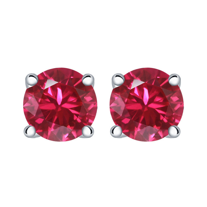 925 Sterling Silver 7mm Round Zircon Stud Earrings – 1 Carat Four-Prong Birthstone Jewelry