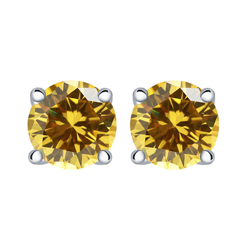 925 Sterling Silver 7mm Round Zircon Stud Earrings – 1 Carat Four-Prong Birthstone Jewelry