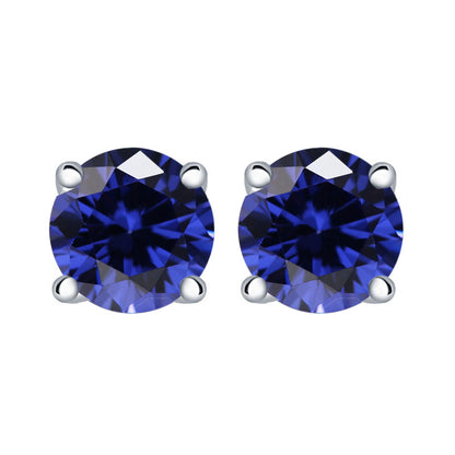 925 Sterling Silver 7mm Round Zircon Stud Earrings – 1 Carat Four-Prong Birthstone Jewelry