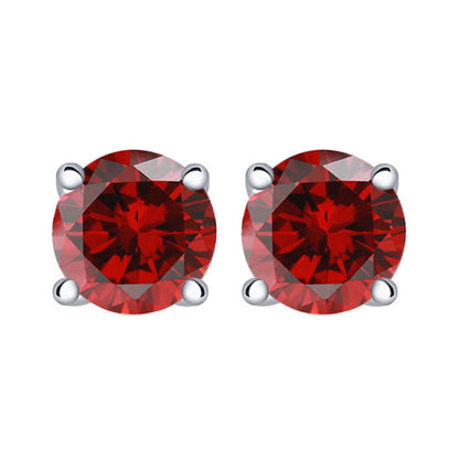 925 Sterling Silver 7mm Round Zircon Stud Earrings – 1 Carat Four-Prong Birthstone Jewelry
