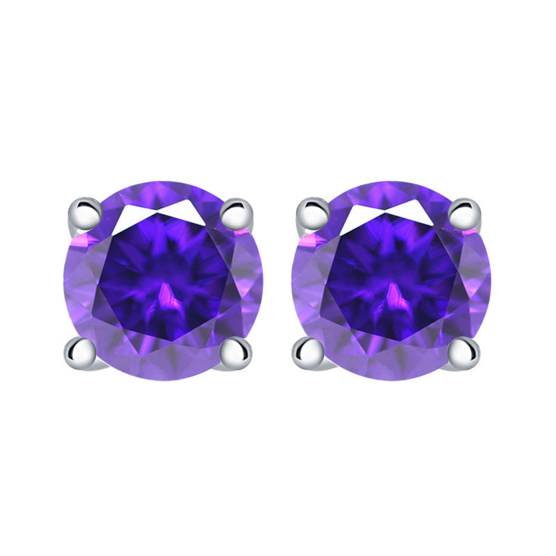 925 Sterling Silver 7mm Round Zircon Stud Earrings – 1 Carat Four-Prong Birthstone Jewelry