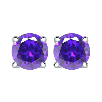 925 Sterling Silver 7mm Round Zircon Stud Earrings – 1 Carat Four-Prong Birthstone Jewelry