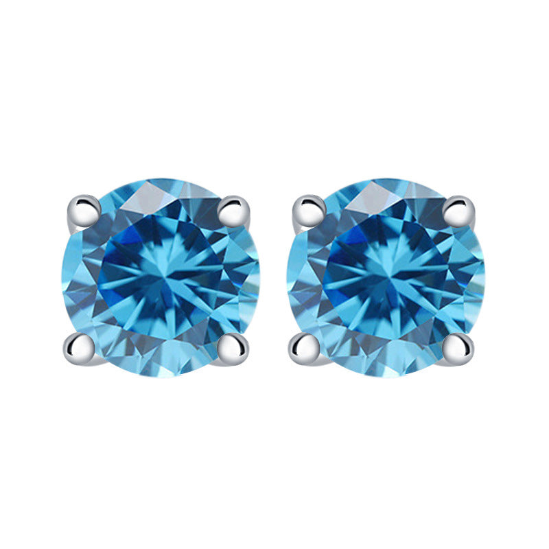 925 Sterling Silver 7mm Round Zircon Stud Earrings – 1 Carat Four-Prong Birthstone Jewelry