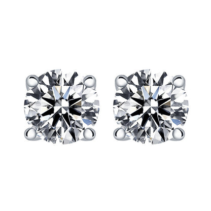 925 Sterling Silver 7mm Round Zircon Stud Earrings – 1 Carat Four-Prong Birthstone Jewelry