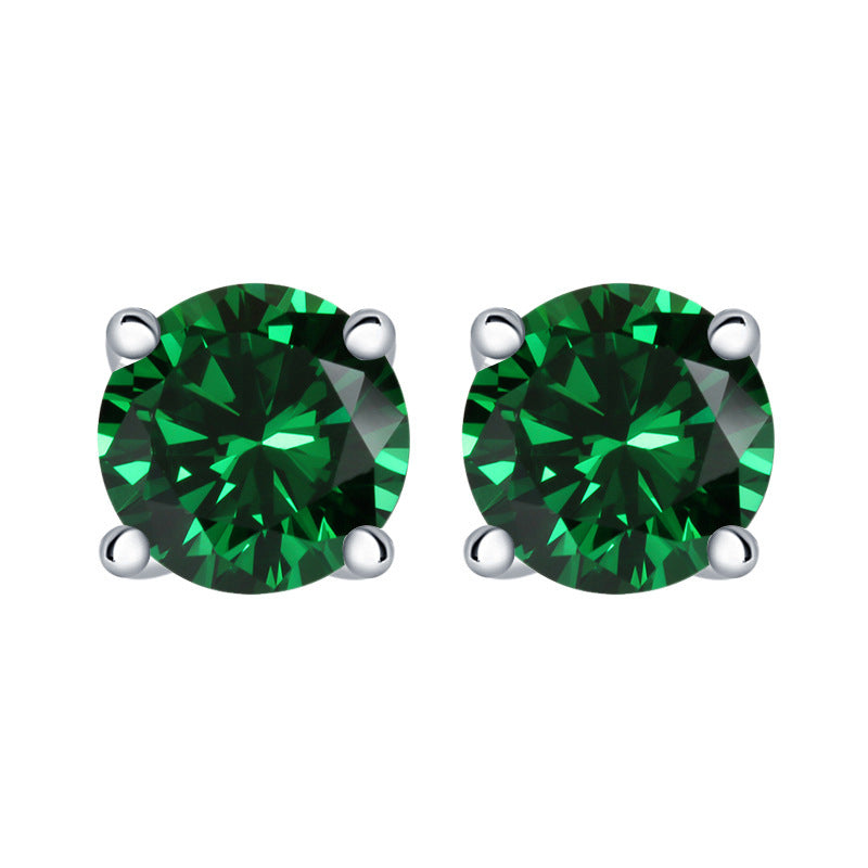 925 Sterling Silver 7mm Round Zircon Stud Earrings – 1 Carat Four-Prong Birthstone Jewelry