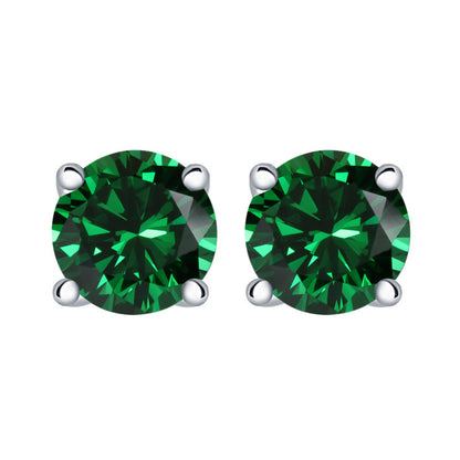 925 Sterling Silver 7mm Round Zircon Stud Earrings – 1 Carat Four-Prong Birthstone Jewelry