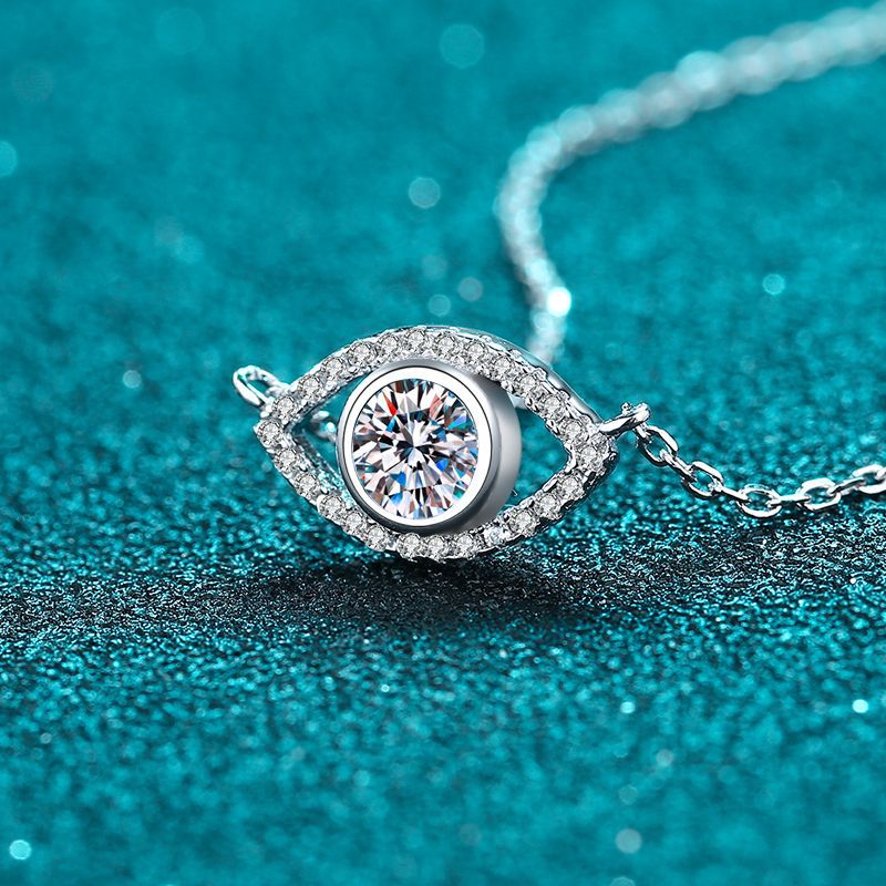 925 Sterling Silver Angel Eye Pendant Necklace - 0.5CT Moissanite Micro-Pavé Chain